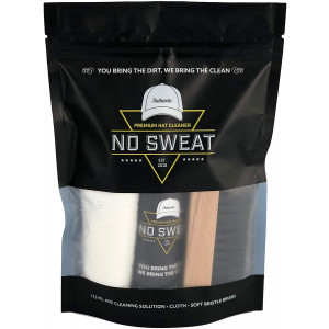 No Sweat Premium Hat Cleaner. Includes 4 OZ of Cleaning Solution, Microfiber Cloth, and SOFT Bristle Brush. Works great on all of your favorite hats