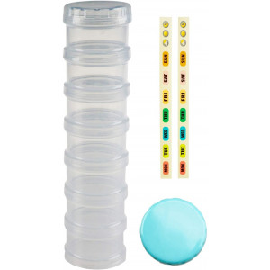 7 Day Pill Organizer Case Stackable Weekly Supplements Vitamins Pills Holder Dispenser Large Clear Transparent with Extra Lid