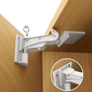 Cabinet Locks Child Safety, Slick Invisible Spring No Drill Baby Proof Safety Latches for Kitchen and Bedroom Cabinets and Cupboards Drawers with and 3M Adhesive and 20 Screws Durable Fixed - 10 Pack