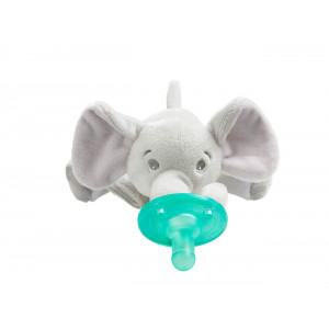 Philips Avent Soothie Snuggle Pacifier Holder with Detachable Pacifier, Elephant, 0m+