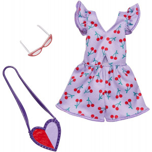 Barbie Complete Looks Doll Clothes, Outfit Dolls Featuring Purple Romper with Cherry Print and Cut-Out Plus 2 Accessories, Gift for 3 to 8 Year Olds