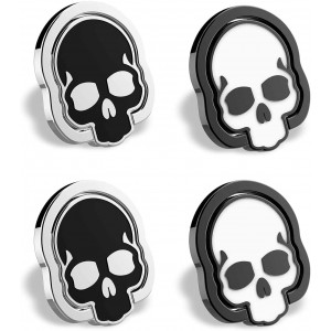 homEdge Cell Phone Skull Ring Grip, Set of 4 Packs 360 Adjustable Finger Ring Holder, Suitable for Magnetic Car Mount Kickstand for Cell Phone-Black and White