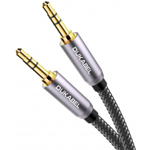DuKabel Top Series Audio Cable 8 Feet (2.4 Meters) - Shielded Aux Cable Cord 3.5mm Male to Male Stereo Auxiliary Cable Cord/Crystal-Nylon Braided / 24K Gold Plated / 99.99% 4N OFC Conductor