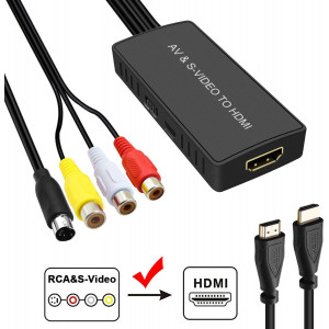 SVideo to HDMI Converter, RCA to HDMI Adapter Support 1080P, PAL/NTSC Compatible with WII, WII U, PS one, PS2, PS3, STB, Xbox, VHS, VCR, Blue-Ray DVD Players