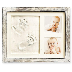 Baby Hand and Footprint Kit in Rustic Farmhouse Frame, a Baby Registry Must Have - Baby Handprint Kit, Baby Footprint Kit, Baby Nursery Decor (Gray)