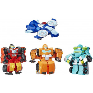 Playskool Heroes Transformers Rescue Bots Academy Rescue Team Pack, 4 Collectible 4.5" Converting Action Figures, Toys for Kids Ages 3 and Up, Brown (E5099)