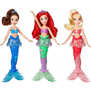 Disney Princess Ariel and Sisters Fashion Dolls, 3 Pack of Mermaid Dolls with Skirts and Hair Accessories, Toy for 3 Year Olds and Up