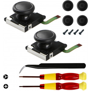 Veanic 2-Pack 3D Replacement Joystick Analog Thumb Stick for Switch Joy-Con Controller - Include Tri-Wing, Cross Screwdriver, Pry Tools + 4 Thumbstick Caps