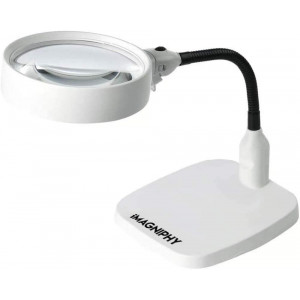 iMagniphy 8X Lighted Desktop Magnifier - Extra Large 5.5 Inch Lens and Sturdy Stand - Hands Free Adjustable Design with 6 Bright LEDs - Illuminated Tabletop Magnifying Glass Lamp with Light for Reading