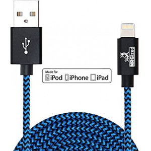 NRGPower Premium 3ft Nylon Braided USB Cable with Lightning Connector [Apple MFi Certified] for iPhone 6s Plus / 6 Plus, iPad Pro, Air 2 and More (Blue Stripe)
