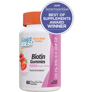 Doctor's Best High Potency Biotin Gummies, 5000 mcgper Serving, 60 Ct, Chewable Beauty Supplement for Healthy Hair, Skin and Nails, Non-GMO, Natural Fruit Pectin, Vegan