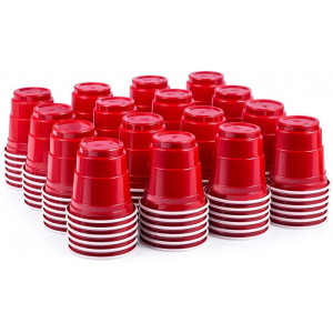 100ct 2oz Shot Glasses Disposable, Cute Red Mini Plastic Cups, Small Size Perfect for Party Games, Jello Shots, Jager Bomb, Tasting, Samples