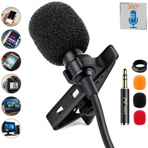 PoP Voice 12.8 Feet Lavalier Lapel Microphone Professional Grade  Omnidirectional Mic Condenser Small Mini Perfect for Recording Podcast PC Laptop Android iPhone YouTube Interview ASMR External