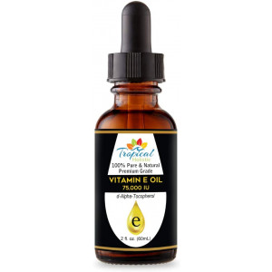 100% Pure Premium Vitamin E Oil 2 oz - Maximum Strength 75,000 IU-Blocks Free Radicals, Slows Aging, Reduces Wrinkles, Skin,Nails, Hair, Scars, Sunburn - Travel Size