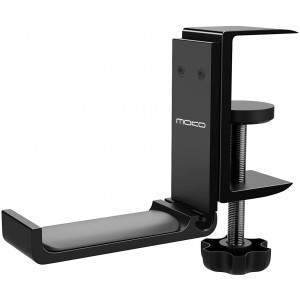 MoKo Headphone Stand, Universal Aluminum Headphone Foldable Hanger Adjustable Headset Stand Clamp Mount Desk Hook Holder for All Headphone Sizes, Sennheiser, Audio-Technica, Gaming Headphones - Black
