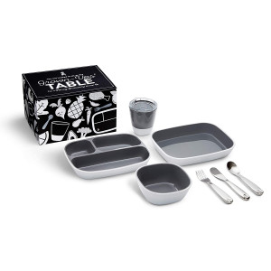 Munchkin Grown Ups Table Toddler Dining Set, Featuring Stainless Steel Utensils, Grey