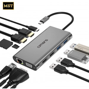 Omars USB C Hub, 11 in 1 Type C Adapter Docking Station, Dual 4K HDMI Triple Display, with Ethernet, VGA, 4 USB Ports, SD/TF Card Reader, 100W PD Charging Port for MacBook/Pro/Air and Type-C Laptops