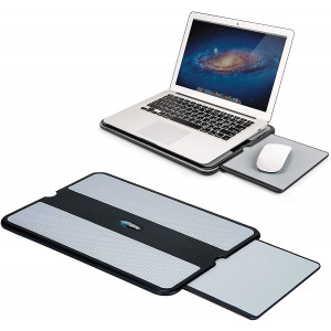 EHO Laptop Lap Pad - Laptop Stand Pad w Retractable Mouse Pad Tray, Anti-Slip Heat Shield Tablet Notebook Computer Stand Table w/Sturdy Stable Cooler Work Surface for Bed Sofa Couch or Travel