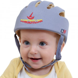 Infant Baby Safety Helmet, IULONEE Toddler Adjustable Protective Cap, Children Safety Headguard Harnesses Protection Hat for Running Walking Crawling Safety Helmet for Kids (Grey)