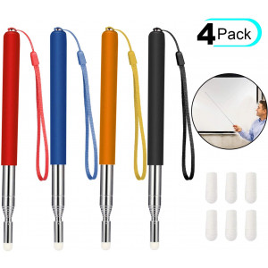 Chinco 4 Pieces Retractable Teacher Pointer Telescopic Teaching Pointer Presenter Whiteboard Pointer and Lanyards with 6 Pieces Extra Felt Nibs for Teachers Coach Presenter, Extends to 39 Inches