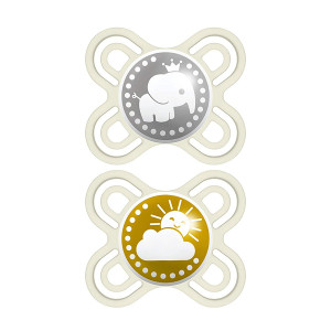 MAM Perfect Start Pacifiers, Orthodontic Pacifiers (2 pack, 1 Sterilizing Pacifier Case) MAM Newborn Pacifiers, Unisex Baby Pacifier, Designs May Vary