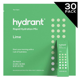 Hydrant Rapid Hydration Drink Mix, Electrolyte Powder Packets with Zinc, Use for: Workout, Sweating, Travel and Heat Recovery, Vegan, Lime Flavor (30 Pack)