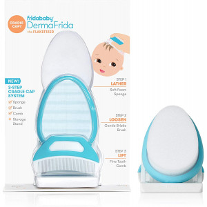 The 3-Step Cradle Cap System by Fridababy | DermaFrida The FlakeFixer | Sponge, Brush, Comb and Storage Stand for Babies with Cradle Cap