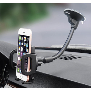 Car Mount, Hana Windshield Flexible Long Arm Car Phone Mount with One Button Design and Three Side Grips Compatible iPhone Xs MAX XS XR X 8 7 7P 6s Galaxy S10 S9 S8 Edge S7 S6 S5 Google LG Sony