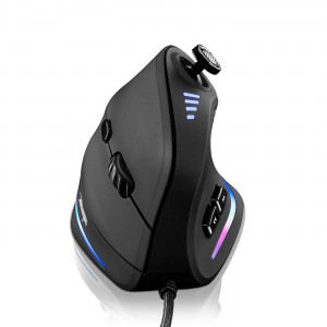 Gaming Mouse with 5 D Rocker, TRELC Ergonomic Mouse with 10000 DPI/11 Programmable Buttons, RGB Vertical Gaming Mice Wired for PC/Laptop/E-Sports/Gamer (Black)