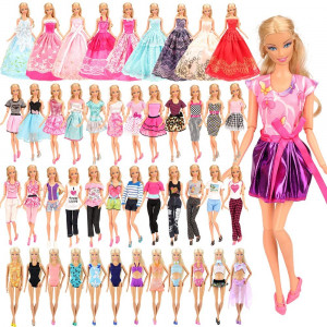 BARWA 16 Pack Doll Clothes and Accessories 5 PCS Fashion Dresses 5 Tops 5 Pants Outfits 3 PCS Wedding Gown Dresses 3 Sets Swimsuits Bikini for 11.5 inch Doll