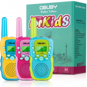 Obuby Walkie Talkies for Kids, 22 Channels 2 Way Radio Kid Gift Toy 3 KMs Long Range with Backlit LCD Flashlight Best Gifts Toys for Boys and Girls to Outside Adventure , Camping (BlueandPinkandYellow)
