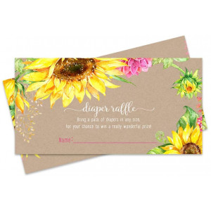 Sunflower Diaper Raffle Ticket (25 Cards) Baby Shower Games  Invitation Inserts  Drawings for Sprinkle Activity  Girls or Boys - Rustic Fall Floral - Yellow and Pink