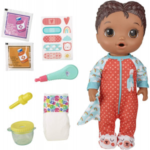 Baby Alive Mix My Medicine Baby Doll, Llama Pajamas, Drinks and Wets, Doctor Accessories, Black Hair Toy for Kids Ages 3 and Up