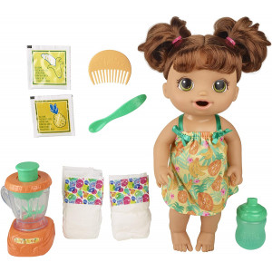 Baby Alive Magical Mixer Baby Doll Tropical Treat with Blender Accessories, Drinks, Wets, Eats, Brown Hair Toy for Kids Ages 3 and Up