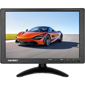 Haiway 10.1 inch CCTV Security Surveillance Monitor with Remote Controller 1024x600 Resolution Video Display Support HDMI Input 16:9 Built-in Dual Speakers PC/BNC/VGA/AV/HDMI/USB