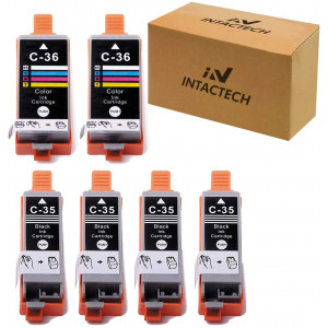 Intactech Compatible with Canon PGI-35 and CLI-36 Pixma iP110 iP100 Ink Cartridges (4 Black / 2 Color, 6 Pack) Color Set Use for Canon PIXMA iP110 iP100 mini260 mini320 Printer