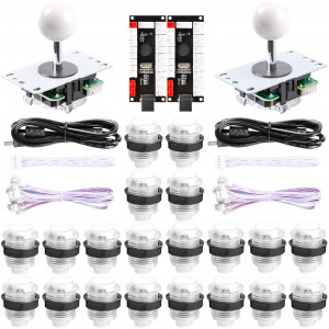 Easyget New Updated 2-Player LED DIY Arcade Kit 2X Zero Delay USB Encoder + 2X Joystick + 20x LED Arcade Buttons for PC, Windows, MAME, Raspberry Pi Arcade DIY (2-Player, White Kit)