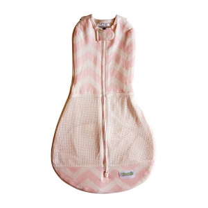 Woombie Grow with Me Air Baby Swaddle, Convertible Swaddle Fits Babies 0-9 Months, Expands to Wearable Blanket for Babies up to 18 Months, Dreamy Pink Chevron