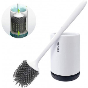 MEKEET Toilet Brush and Holder Set Soft Silicone Bristle Toilet Bowl Brush Compact Toilet Brush for Bathroom Cleaning Upgrade 2020