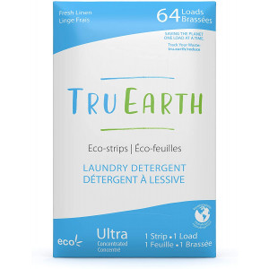 Tru Earth Eco-Strips Laundry Detergent (Fresh Linen Scent, 64 Loads) - Eco-Friendly Ultra Concentrated Compostable and Biodegradable Plastic-Free Laundry Detergent Sheets