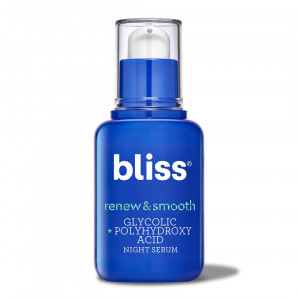 Bliss Renew and Smooth Night Serum, Resurfacing and Brightening Face Serum with Glycolic and Polyhydroxy Acid, Vegan and Cruelty-Free, 1 oz