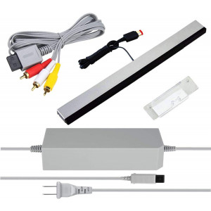 3 in 1 Wii AC Power Adapter + Composite Audio Video Cable and Wired Motion Sensor Bar for Nintendo Wii Wii U