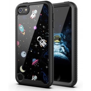 PBRO iPod Touch 7 Case/iPod Touch 6 Case/iPod Touch 5 Case Cute Astronaut Case Dual Layer Hybrid Anti-Slip Sturdy Case Rugged Shockproof Case for Apple iPod Touch 7th/6th/5th Generation Space/Black