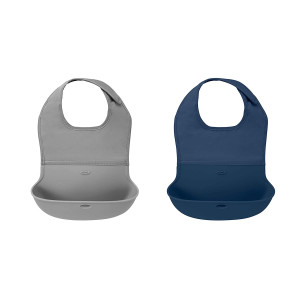 OXO Tot Roll-Up Bib 2 Pack Gray/Navy