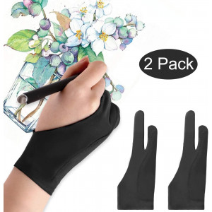 Mixoo Artists Gloves 2 Pack - Palm Rejection Gloves with Two Fingers for Paper Sketching, iPad, Graphics Drawing Tablet, Suitable for Left and Right Hand (Medium)