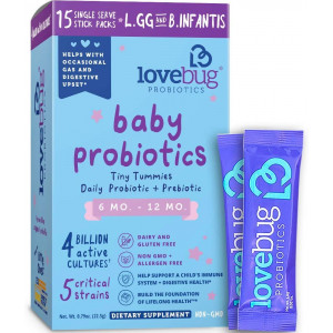 Lovebug Probiotics Tiny Tummies Probiotics, 15 Packets, Infant and Baby Probiotic Supplements for Babies 6-12 Months, Flavorless Powder - Oral Probiotics Kids - Helps Reduce Crying (15)