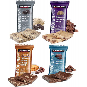 Kirkland Signature Protein Bars Variety Pack (20 Count) 5 of Each, All 4 Flavors - Chocolate Chip Cookie Dough, Chocolate Peanut Butter Chunk, Chocolate Brownie, and Cookies and Cream 2.12oz
