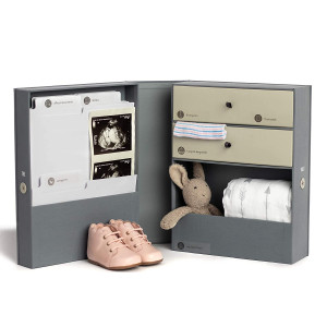 The Vault Baby Keepsake Box - Handmade Customizable Newborn Memory Box with 2 Drawers, 7 compartments and 10 folders for Baby's Treasured Memories - Slate Gray
