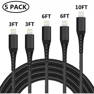 iPhone Charger Cable Lightning Cable SHARLLEN 5 Pack [3FT/3FT/6FT/6FT/10FT] Nylon Braided Lightning Cord Fast Long Cords iPhone Charging Cable Compatible/XS/Max/X/8 Plus/8/7/7P/iPad/iPod Black