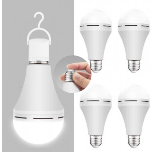 4 Pack Emergency-Rechargeable-Light-Bulb, Stay Lights Up When Power Failure, 1200mAh 6000K 15W 80W Equivalent LED Light Bulbs for Home, Camping, Tent (E27, with Hook)
